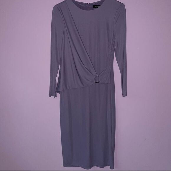 NEW Ralph Lauren Size 6 Dress Midi Lilac Purple Wrap Front 3/4 Sleeve High Neck - Picture 1 of 9